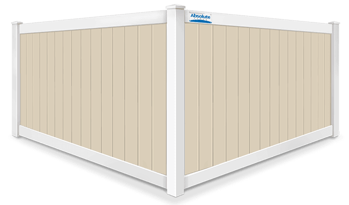 Full privacy white vinyl with tan panels fence contractor in Montana